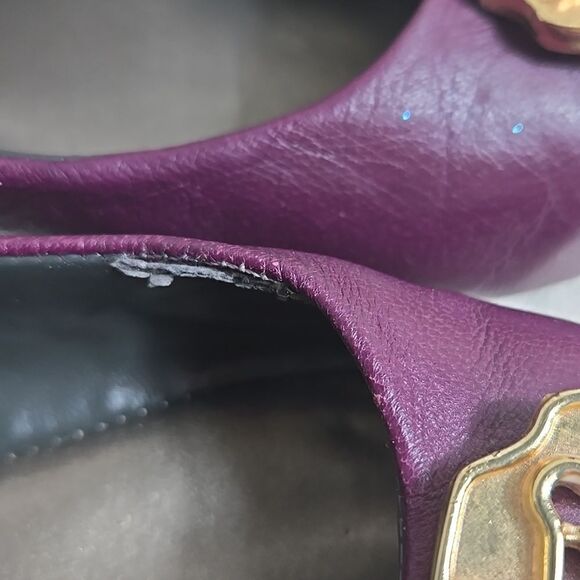 Monet Burgundy Purple Leather M Buckle Flats - Picture 4 of 8